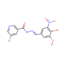 COc1cc(/C=N/NC(=O)c2cncc(Br)c2)cc([N+](=O)[O-])c1O ZINC000036075257