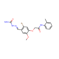 COc1cc(/C=N/NC(N)=O)c(Br)cc1OCC(=O)Nc1ccccc1C ZINC000001002179