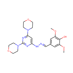 COc1cc(/C=N/Nc2cc(N3CCOCC3)nc(N3CCOCC3)n2)cc(OC)c1O ZINC000045245474