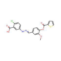 COc1cc(/C=N/Nc2ccc(Cl)c(C(=O)O)c2)ccc1OC(=O)c1cccs1 ZINC000009097116