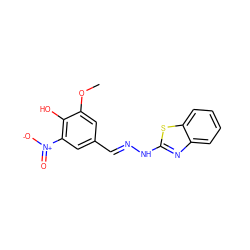 COc1cc(/C=N/Nc2nc3ccccc3s2)cc([N+](=O)[O-])c1O ZINC000036287804