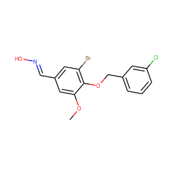 COc1cc(/C=N/O)cc(Br)c1OCc1cccc(Cl)c1 ZINC000100537661