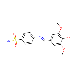 COc1cc(/C=N/c2ccc(S(N)(=O)=O)cc2)cc(OC)c1O ZINC000029132449