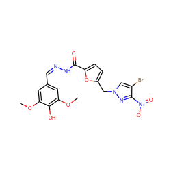 COc1cc(/C=N\NC(=O)c2ccc(Cn3cc(Br)c([N+](=O)[O-])n3)o2)cc(OC)c1O ZINC000032573632