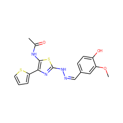 COc1cc(/C=N\Nc2nc(-c3cccs3)c(NC(C)=O)s2)ccc1O ZINC000031904624