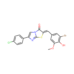 COc1cc(/C=c2\sc3nc(-c4ccc(Cl)cc4)cn3c2=O)cc(Br)c1O ZINC000169353880