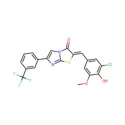 COc1cc(/C=c2\sc3nc(-c4cccc(C(F)(F)F)c4)cn3c2=O)cc(Cl)c1O ZINC000169353885