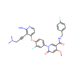 COc1cc(=O)n(-c2ccc(Oc3ccnc(N)c3C#CCN(C)C)c(F)c2)cc1C(=O)NCc1ccc(F)cc1 ZINC000206003076