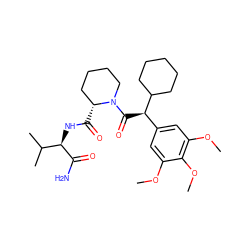 COc1cc([C@@H](C(=O)N2CCCC[C@H]2C(=O)N[C@@H](C(N)=O)C(C)C)C2CCCCC2)cc(OC)c1OC ZINC000653916057