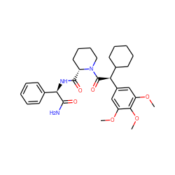 COc1cc([C@@H](C(=O)N2CCCC[C@H]2C(=O)N[C@@H](C(N)=O)c2ccccc2)C2CCCCC2)cc(OC)c1OC ZINC000653917197