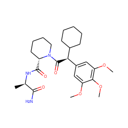 COc1cc([C@@H](C(=O)N2CCCC[C@H]2C(=O)N[C@H](C)C(N)=O)C2CCCCC2)cc(OC)c1OC ZINC000653915942