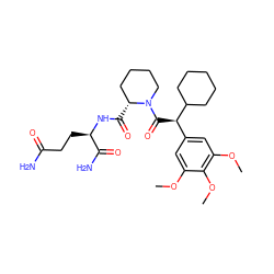 COc1cc([C@@H](C(=O)N2CCCC[C@H]2C(=O)N[C@H](CCC(N)=O)C(N)=O)C2CCCCC2)cc(OC)c1OC ZINC000653726515