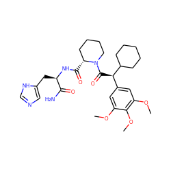 COc1cc([C@@H](C(=O)N2CCCC[C@H]2C(=O)N[C@H](Cc2cnc[nH]2)C(N)=O)C2CCCCC2)cc(OC)c1OC ZINC000653726726