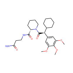 COc1cc([C@@H](C(=O)N2CCCC[C@H]2C(=O)NCCC(N)=O)C2CCCCC2)cc(OC)c1OC ZINC000653687482