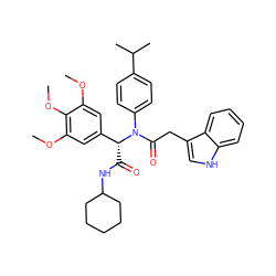 COc1cc([C@@H](C(=O)NC2CCCCC2)N(C(=O)Cc2c[nH]c3ccccc23)c2ccc(C(C)C)cc2)cc(OC)c1OC ZINC000101805456