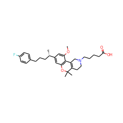 COc1cc([C@@H](C)CCCc2ccc(F)cc2)cc2c1C1=C(CCN(CCCCC(=O)O)C1)C(C)(C)O2 ZINC000013455702