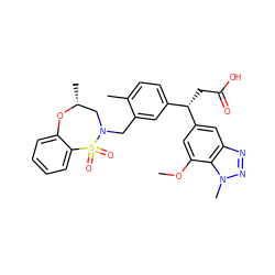 COc1cc([C@@H](CC(=O)O)c2ccc(C)c(CN3C[C@@H](C)Oc4ccccc4S3(=O)=O)c2)cc2nnn(C)c12 ZINC000584905599