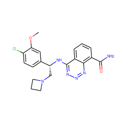 COc1cc([C@@H](CN2CCC2)Nc2nnnc3c(C(N)=O)cccc23)ccc1Cl ZINC000143384479