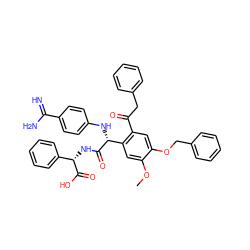 COc1cc([C@@H](Nc2ccc(C(=N)N)cc2)C(=O)N[C@H](C(=O)O)c2ccccc2)c(C(=O)Cc2ccccc2)cc1OCc1ccccc1 ZINC000028333302