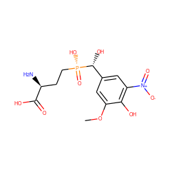 COc1cc([C@@H](O)[P@](=O)(O)CC[C@H](N)C(=O)O)cc([N+](=O)[O-])c1O ZINC000043203374