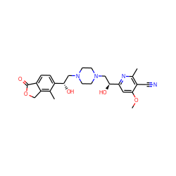 COc1cc([C@@H](O)CN2CCN(C[C@H](O)c3ccc4c(c3C)COC4=O)CC2)nc(C)c1C#N ZINC000473136566