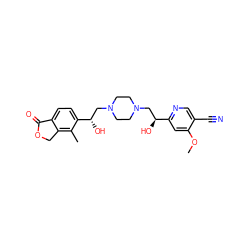 COc1cc([C@@H](O)CN2CCN(C[C@H](O)c3ccc4c(c3C)COC4=O)CC2)ncc1C#N ZINC000068248153