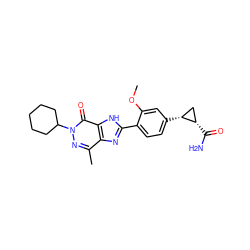 COc1cc([C@@H]2C[C@@H]2C(N)=O)ccc1-c1nc2c(C)nn(C3CCCCC3)c(=O)c2[nH]1 ZINC000095557694