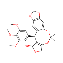 COc1cc([C@@H]2C3=C(COC3=O)OC(C)(C)Oc3cc4c(cc32)OCO4)cc(OC)c1OC ZINC000001640573