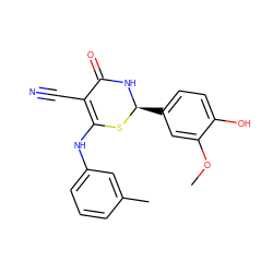 COc1cc([C@@H]2NC(=O)C(C#N)=C(Nc3cccc(C)c3)S2)ccc1O ZINC000001045530