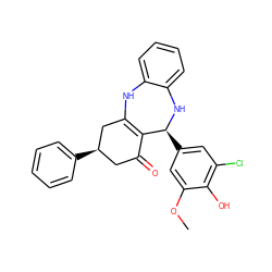 COc1cc([C@@H]2Nc3ccccc3NC3=C2C(=O)C[C@@H](c2ccccc2)C3)cc(Cl)c1O ZINC000000812932