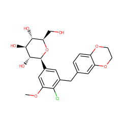 COc1cc([C@@H]2O[C@H](CO)[C@@H](O)[C@H](O)[C@H]2O)cc(Cc2ccc3c(c2)OCCO3)c1Cl ZINC000142230796