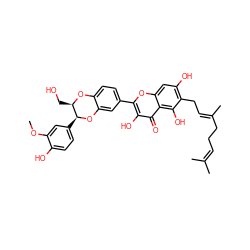 COc1cc([C@@H]2Oc3cc(-c4oc5cc(O)c(C/C=C(\C)CCC=C(C)C)c(O)c5c(=O)c4O)ccc3O[C@@H]2CO)ccc1O ZINC000029347934