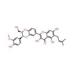 COc1cc([C@@H]2Oc3cc(-c4oc5cc(O)c(CC=C(C)C)c(O)c5c(=O)c4O)ccc3O[C@@H]2CO)ccc1O ZINC000029347966