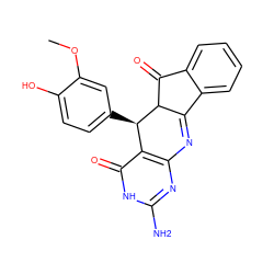 COc1cc([C@@H]2c3c(nc(N)[nH]c3=O)N=C3c4ccccc4C(=O)C32)ccc1O ZINC000101642125