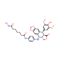 COc1cc([C@@H]2c3cc4c(cc3[C@@H](Nc3ccc(NC(=O)CCCCCC(=O)NO)cc3)[C@H]3COC(=O)[C@@H]32)OCO4)cc(OC)c1O ZINC000096286402