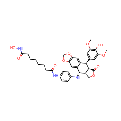 COc1cc([C@@H]2c3cc4c(cc3[C@@H](Nc3ccc(NC(=O)CCCCCCC(=O)NO)cc3)[C@H]3COC(=O)[C@@H]32)OCO4)cc(OC)c1O ZINC000096286401