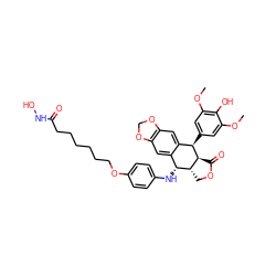 COc1cc([C@@H]2c3cc4c(cc3[C@@H](Nc3ccc(OCCCCCCC(=O)NO)cc3)[C@H]3COC(=O)[C@@H]32)OCO4)cc(OC)c1O ZINC000096286410
