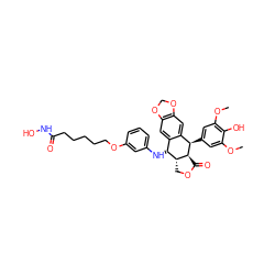 COc1cc([C@@H]2c3cc4c(cc3[C@@H](Nc3cccc(OCCCCCC(=O)NO)c3)[C@H]3COC(=O)[C@@H]32)OCO4)cc(OC)c1O ZINC000096286390