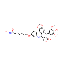 COc1cc([C@@H]2c3cc4c(cc3[C@@H](Nc3cccc(OCCCCCCC(=O)NO)c3)[C@H]3COC(=O)[C@@H]32)OCO4)cc(OC)c1O ZINC000096286409