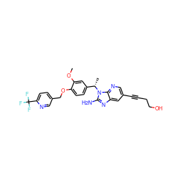 COc1cc([C@H](C)n2c(N)nc3cc(C#CCCO)cnc32)ccc1OCc1ccc(C(F)(F)F)nc1 ZINC000473159103