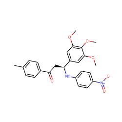 COc1cc([C@H](CC(=O)c2ccc(C)cc2)Nc2ccc([N+](=O)[O-])cc2)cc(OC)c1OC ZINC000049816722