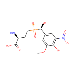 COc1cc([C@H](O)[P@](=O)(O)CC[C@H](N)C(=O)O)cc([N+](=O)[O-])c1O ZINC000043203375