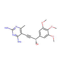 COc1cc([C@H](O)C#Cc2c(C)nc(N)nc2N)cc(OC)c1OC ZINC000014968158