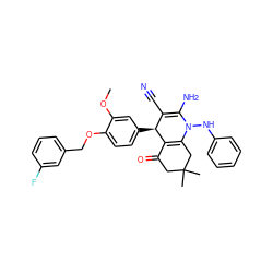 COc1cc([C@H]2C(C#N)=C(N)N(Nc3ccccc3)C3=C2C(=O)CC(C)(C)C3)ccc1OCc1cccc(F)c1 ZINC000002170037