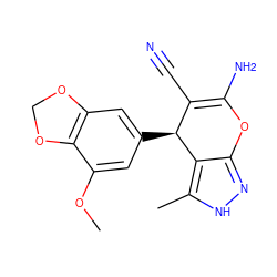 COc1cc([C@H]2C(C#N)=C(N)Oc3n[nH]c(C)c32)cc2c1OCO2 ZINC000004102799