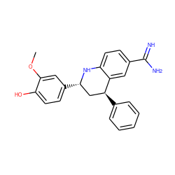 COc1cc([C@H]2C[C@H](c3ccccc3)c3cc(C(=N)N)ccc3N2)ccc1O ZINC000096273303