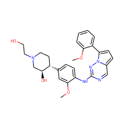 COc1cc([C@H]2CCN(CCO)C[C@@H]2O)ccc1Nc1ncc2ccc(-c3ccccc3OC)n2n1 ZINC000147632449