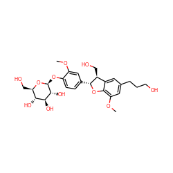COc1cc([C@H]2Oc3c(OC)cc(CCCO)cc3[C@@H]2CO)ccc1O[C@@H]1O[C@H](CO)[C@@H](O)[C@H](O)[C@H]1O ZINC000095592710