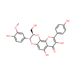 COc1cc([C@H]2Oc3cc(O)c4c(=O)c(O)c(-c5ccc(O)cc5)oc4c3O[C@@H]2CO)ccc1O ZINC000014686472