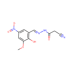 COc1cc([N+](=O)[O-])cc(/C=N/NC(=O)CC#N)c1O ZINC000005176799